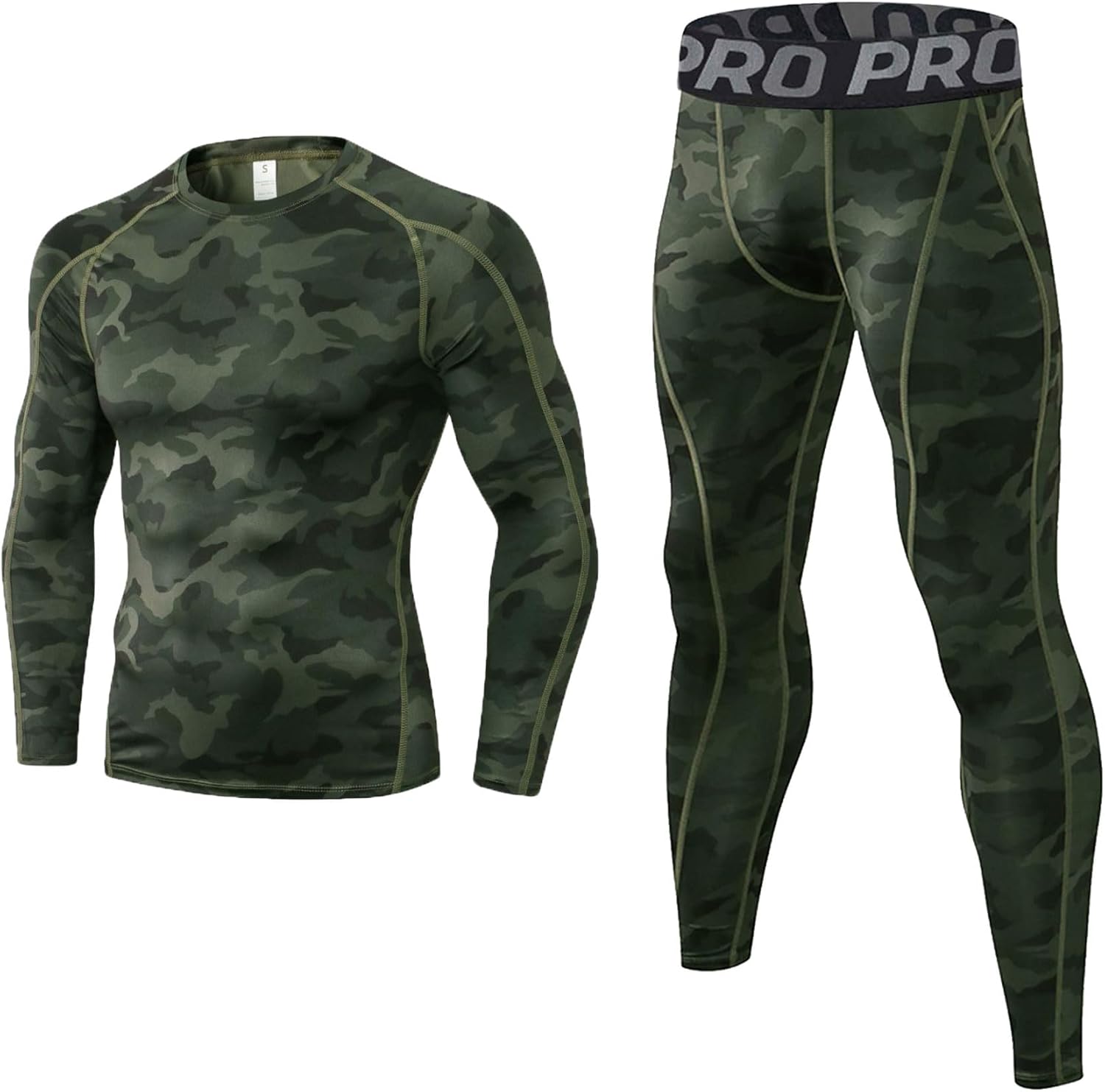 LANBAOSI Mens Workout Compression Set Pants and Long Sleeve Shirts Winter Warm Thermal Baselayer Top & Bottom