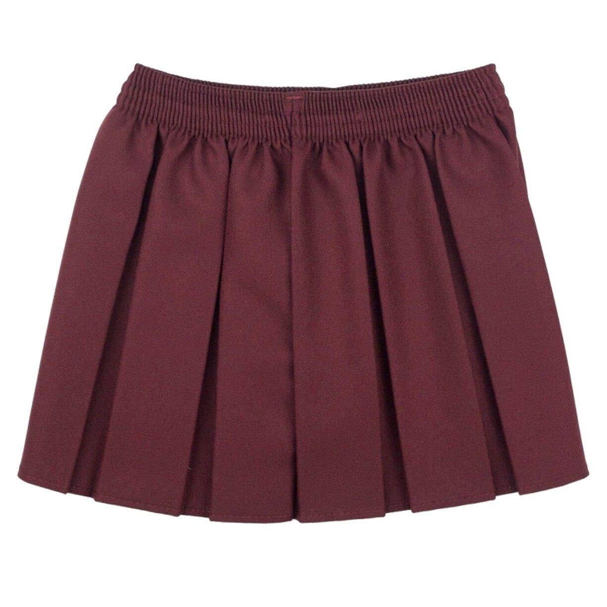 L S U Girls School Skirts Box Pleated Fully Elasticated Waist Skirt Kids School Uniform New (13 Years, Wine/Maroon)
