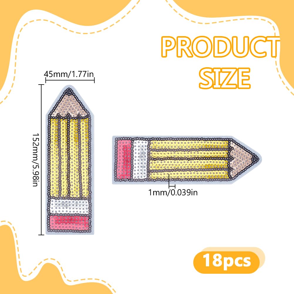 18 Stück Bleistift-Aufnäher zum Aufbügeln mit Pailletten, Bleistiftform, bestickt, zum Aufnähen, Kleidung, Bekleidungszubehör für Lehrer, Studenten, Rucksack, Hut, Jacke, Jeans