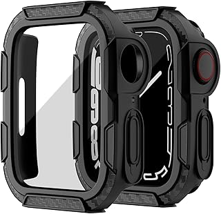 EDIMENS 2 Pack Rugged Case Compatible for Apple Watch 45mm Series 8 / Series 7 with Tempered Glass Screen Protector, Military Hard TPU Case Protective Cover Shockproof Bumper for iWatch 45mm Men Black