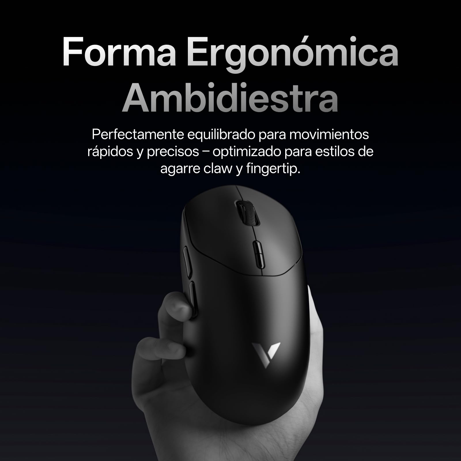 Rapoo VT2 Ratón Gaming Inalámbrico, Sensor Paw 3398, 26000DPI, Verdadero Sondeo de 8000 Hz, Ultraligero 53g, hasta 750 Horas de Batería, Interruptor Mecánico 100M, 10 Botones Programables, Negro