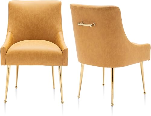 Miniatura 21 de Juego de 2 sillas de comedor, modernas sillas de comedor de terciopelo con patas doradas, sillas decorativas tapizadas para sala de estar, Azul