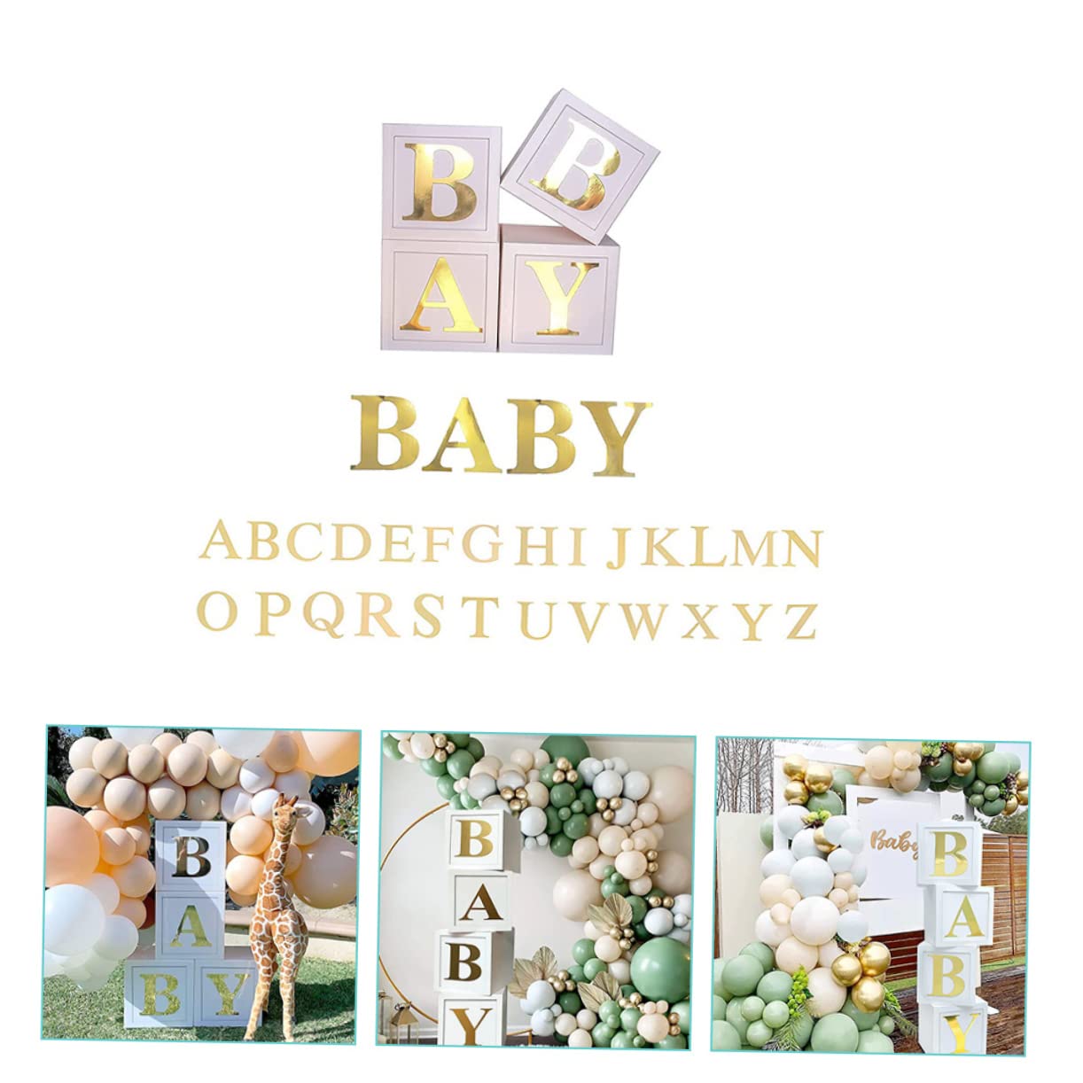 Caja de Globos para Baby Shower, 1 Juego de Papel, Blanco Verde