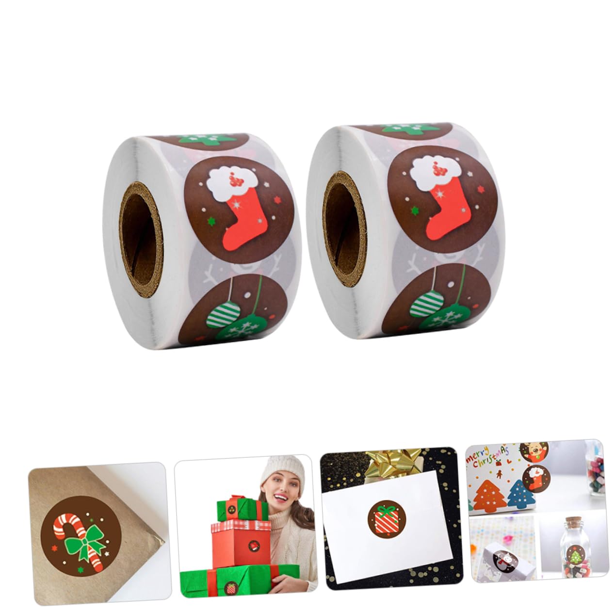 VALICLUD 5 Ensembles Jouets D'autocollant De Noël Décorations Autocollants Ronds De Noël Sachet Confiserie Autocollants De Autocollant D'étiquette Décorative 2 Rouleaux*5