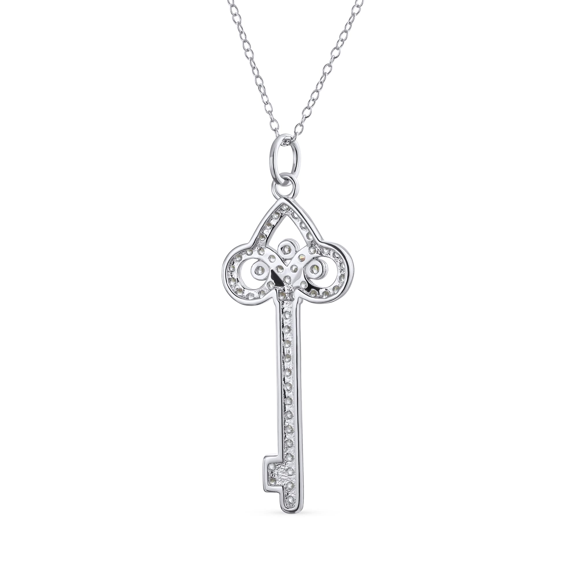 Bling Jewelry Collana con ciondolo a forma di chiave Fleur De Lis in zirconi cubici pavé per donna fidanzata in argento sterling .925