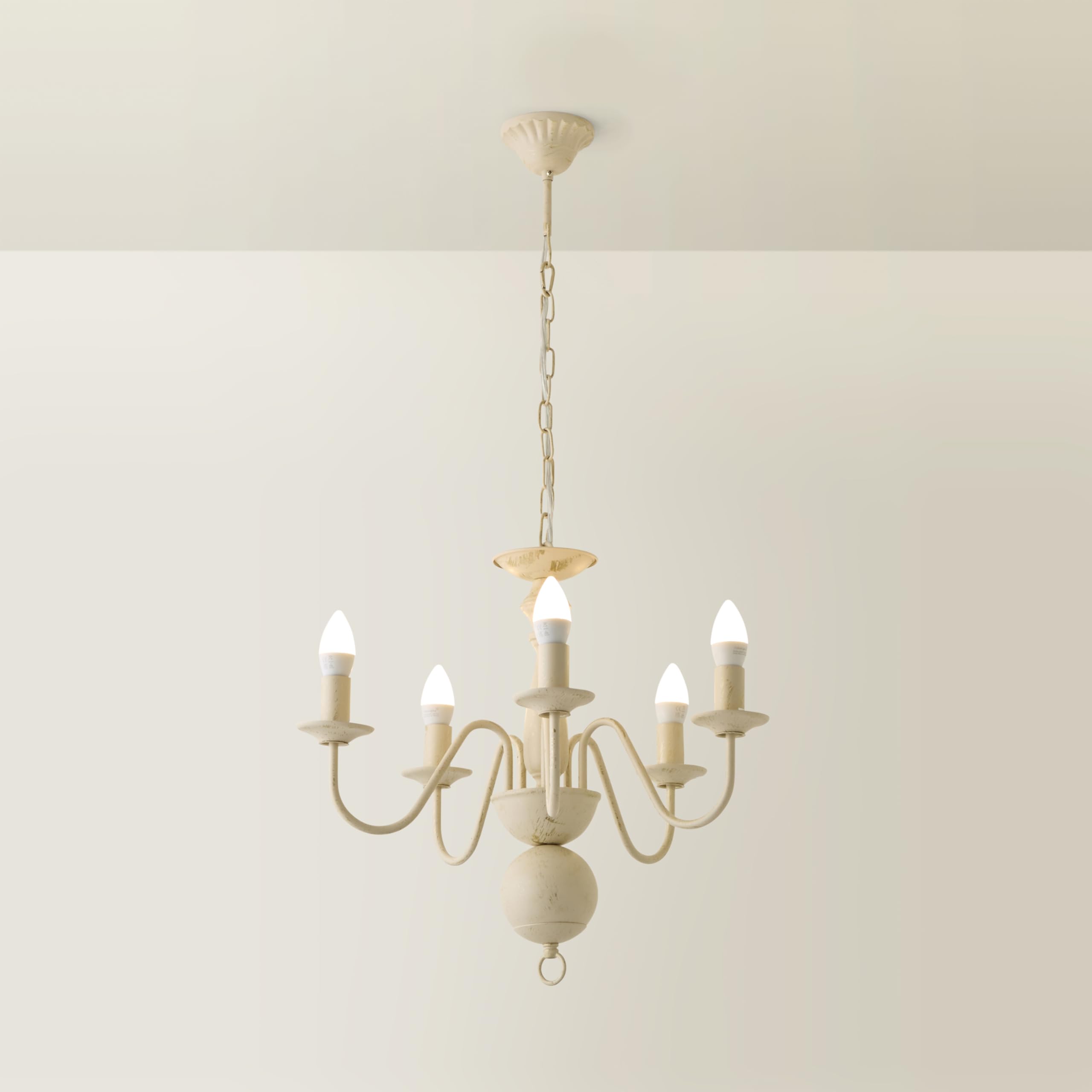 ValueLights Gothica Flemish Style White 5 Way Ceiling Chandelier Light - Traditional Gothic Design - Distressed White Effect - 45cm Height, 50cm Diameter