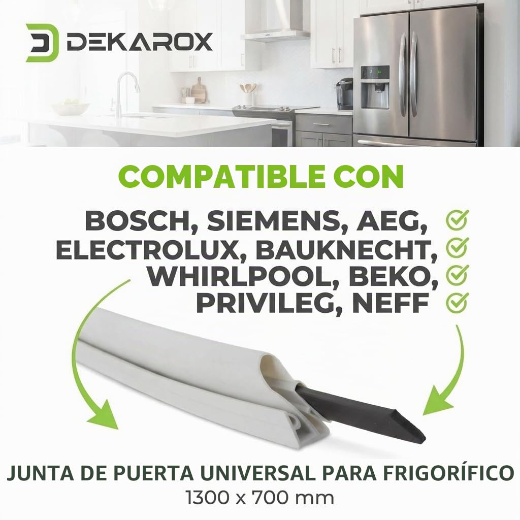 Junta universal para puerta de frigorífico 1300x700mm – Junta magnética para atornillar para Bosch, Siemens, AEG, Electrolux, Bauknecht, Beko, Neff