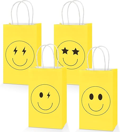 16 bolsas de papel de regalo de cara sonriente para despedida de soltera, cumpleaños, baby shower, cena, regalos de fiesta amarilla preparada,