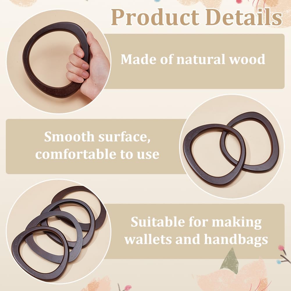 PH PandaHall 4pcs D-Shaped Wooden Purse Handle, Decorative Bag Handles Handbag Handle Replacement Smooth Purse Handle for Macrame Crochet Bag Handbags Straws Beach Canvas Purse Making, Coconut Brown - Image 3