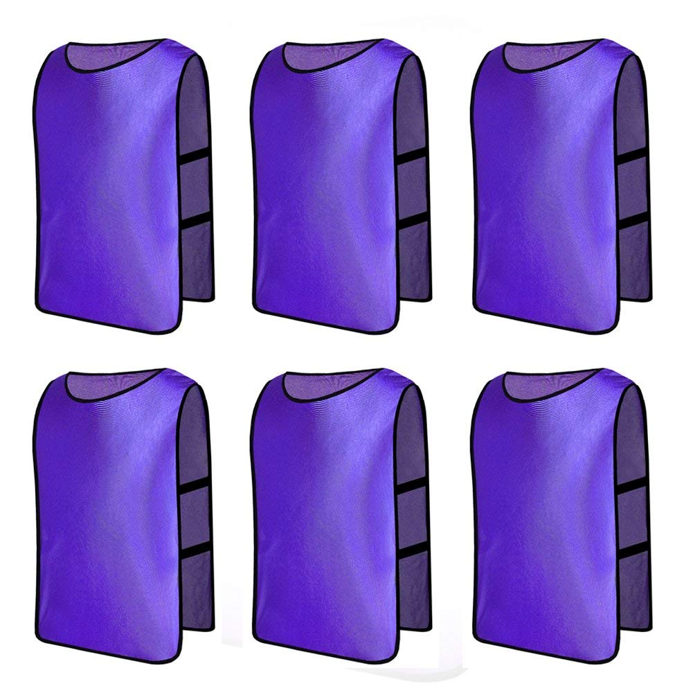 Jessedaa 13 colors Football Bibs Training Vests Training Equipment for Football/Soccer/Rugby/Netball/Team Games avaible for Juniors and Adults (Pack of 6)-Purple