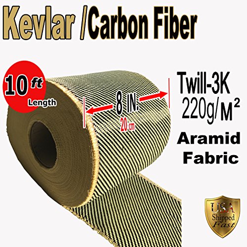 Kevlar Fabric - (YLW-Blk 10 ft x 8 in) Twill WEAVE-3K/200g