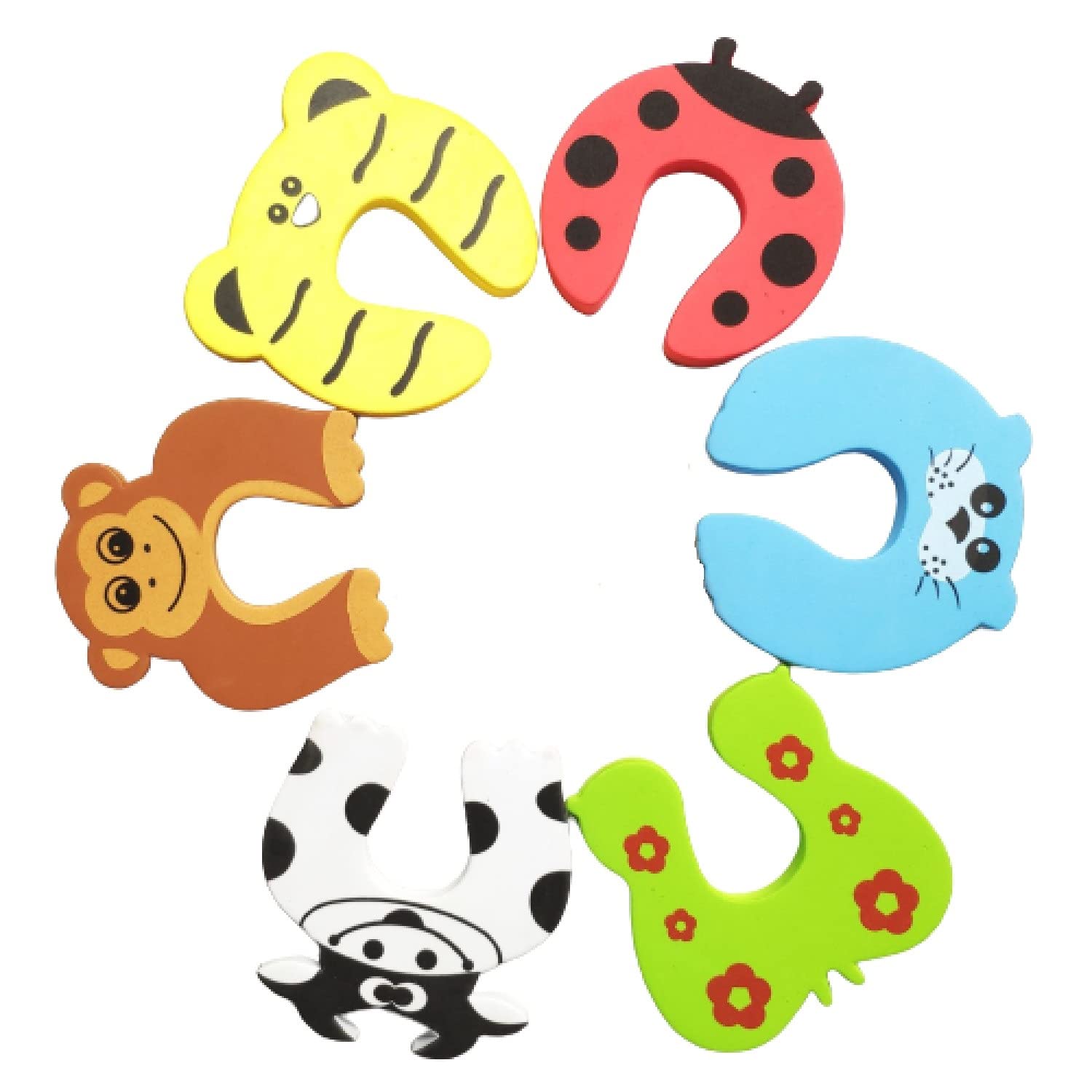 HEXONIQ Finger Pinch Guard Cartoon Animal Door Stop Soft Foam Cushion Baby Finger Protector,Prevent Finger Pinch Injuries,Slamming Door&Child,Pet From Getting Locked In Room,Random,Pack Of 6,White
