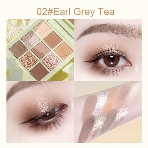 Miniatura 9 de Kit de paleta de sombras de ojos de 9 colores, paleta de sombra de ojos con 3 pinceles de sombra de ojos, paleta de sombra de ojos ruborizada estilo