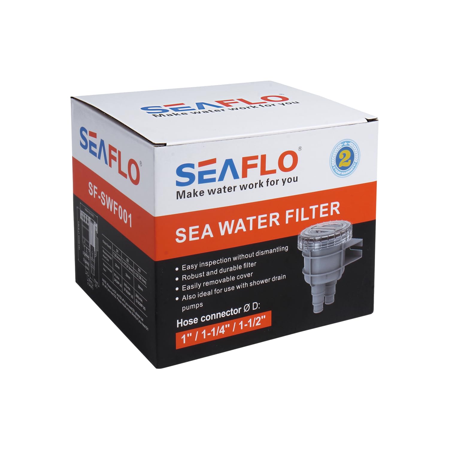 LIGHTEU®, SEAFLO Raw Kühlwassereinlass Siebkorbfilter für Meerwasser Marine & Boat - Passend für 1 ", 1,25 "& 1,5" Hose SF-SWF003