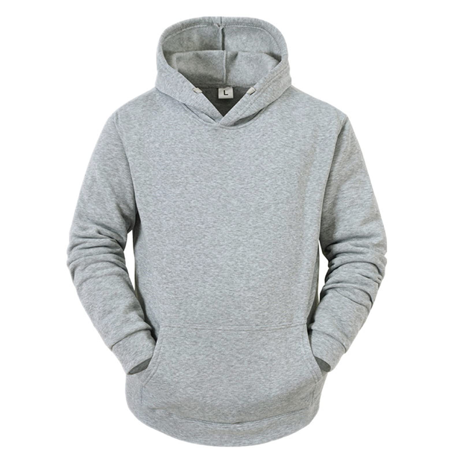 BIFUTON Hooded Sweatshirt Men Pullover with Pocket Long Sleeve Solid Color Lightweight Gym Hoodies Casual Streetwear Tops