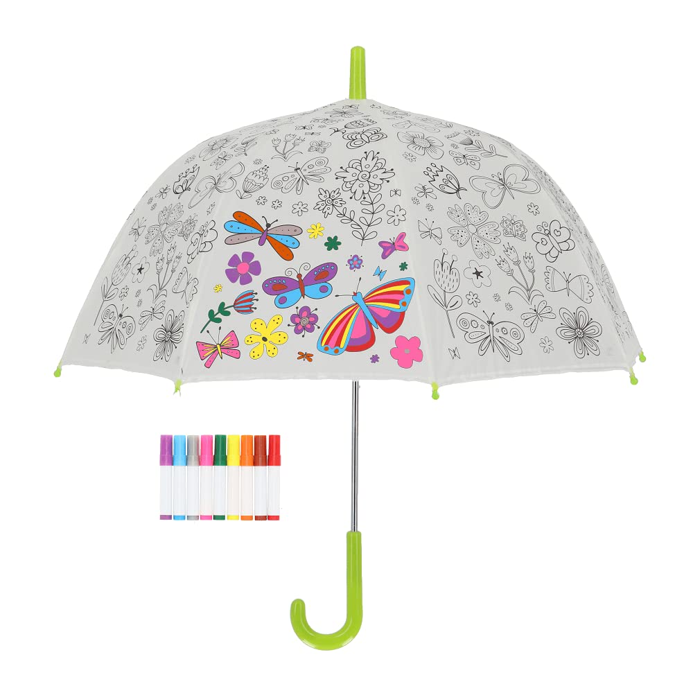 Esschert Design Regenschirm für Kinder mit Blumen & Insekten PiY zum Ausmalen