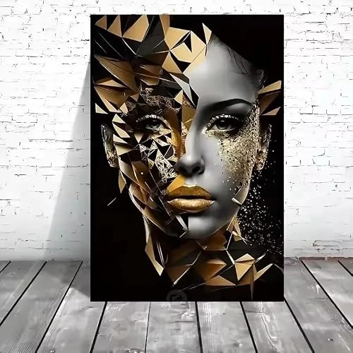 LZJAGXX African Woman Poster and Prints Modern Abstract Golde Portrait Art Canvas Painting Wall Art Picture for Home Decor(70x100cm/Canvas Wrap)