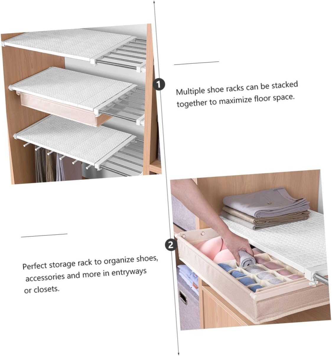 White Shelf Organizer Space Saving Container for Shoes and Accessories Bedroom Closet Extends Wide for Spaces