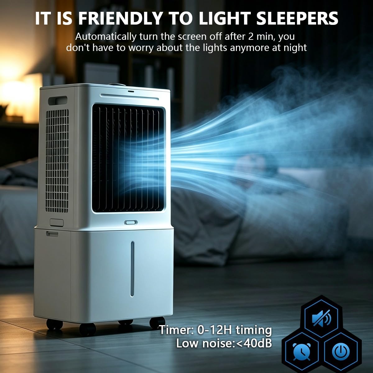 Enfriador De Aire Evaporativo 12/25L, Climatizador Evaporativo 3 En 1 | Con control remoto, 2 hieleras, 3 velocidades con 12 temporizadores(25L)