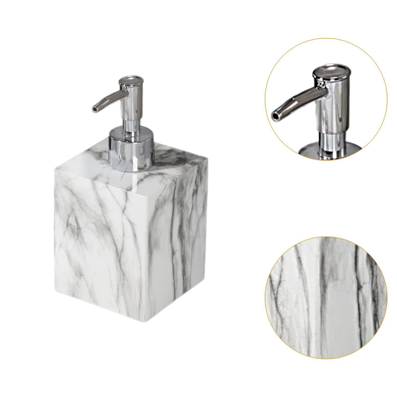 perfk Distributore di Sapone Liquido per Le Mani, distributore di Sapone con Texture in Marmo, distributore di Sapone in Resina da 400 ml, Contenitore per, Testa Argentata Bianca