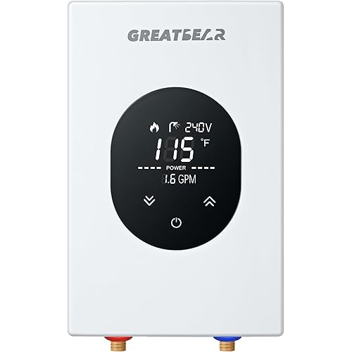 Electric Tankless Water Heater, GREATBEAR 12KW On Demand Water Heater Electric 240V, Point of Use Instant Hot Water Heater, With Self Modulating GT120W White