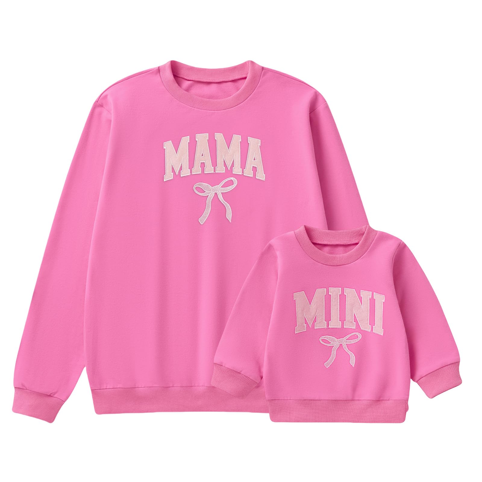 Mommy and Me Matching Outfits Cute Bow Mama and Mini Long Sleeve Crewneck Sweatshirt Tops Mother Baby Matching Clothes (Baby, 2-3 Years, Rose Pink)