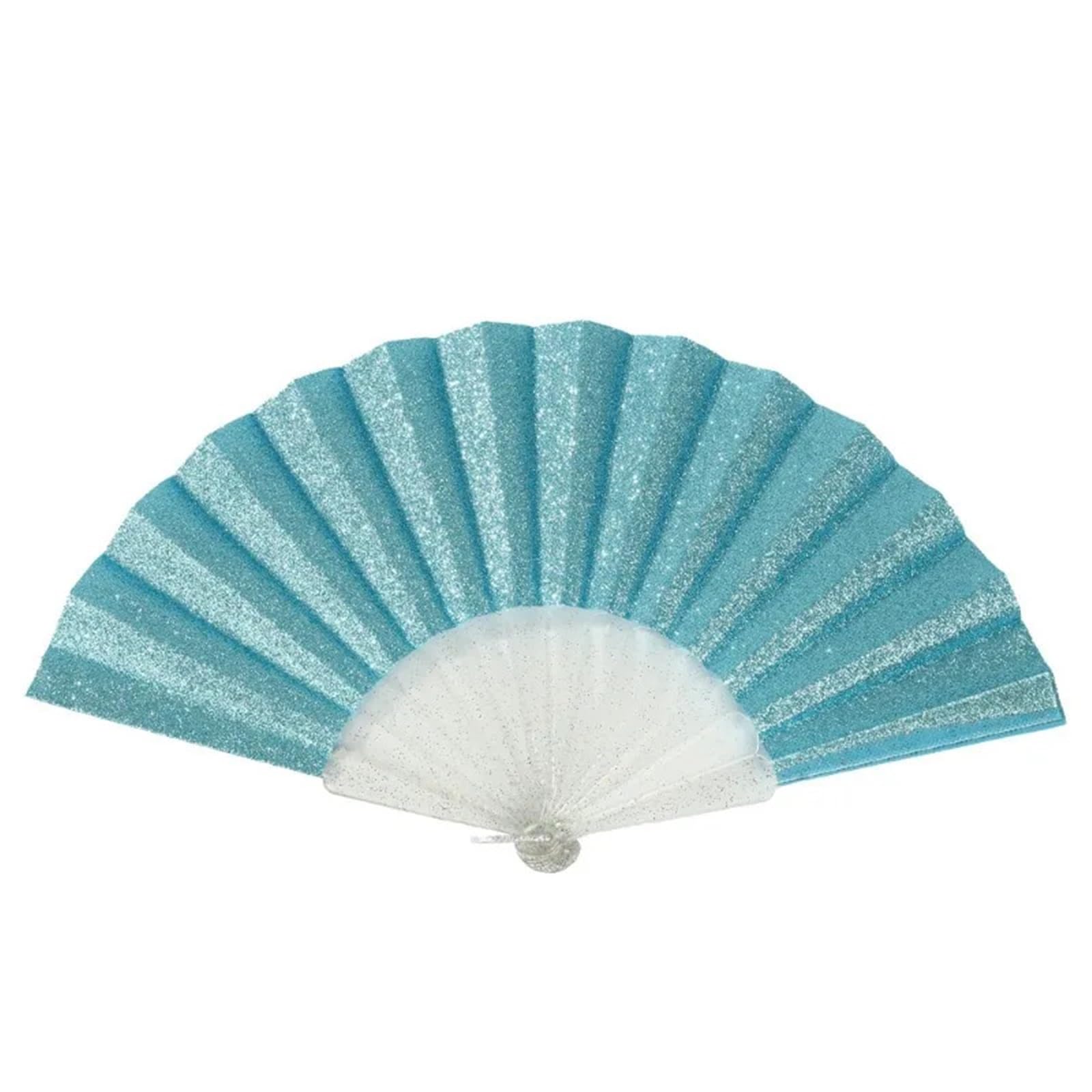 Zeahkri Folding Fans 4pcs Portable Folding Fan Glitter Sparkle Handheld Party Wedding Decoration Favor Dancing Cosplay Gift Fans for Wedding Performance Dancing(A-Blue)