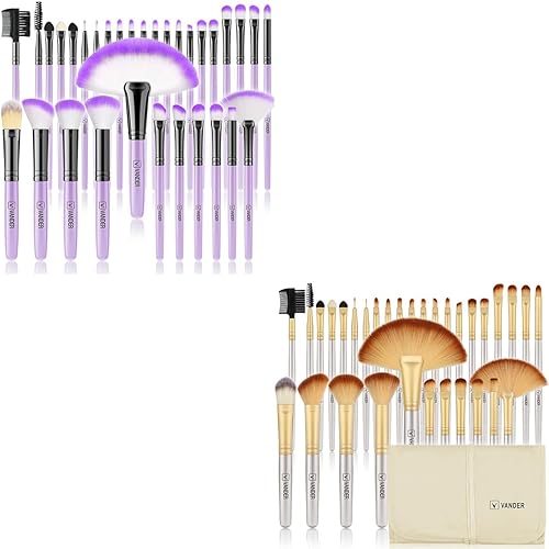 VANDER Ahorra un 20% en 32 brochas de maquillaje moradas (bolsa cosmética no incluida) + 32 brochas de maquillaje de champán, brochas de base para