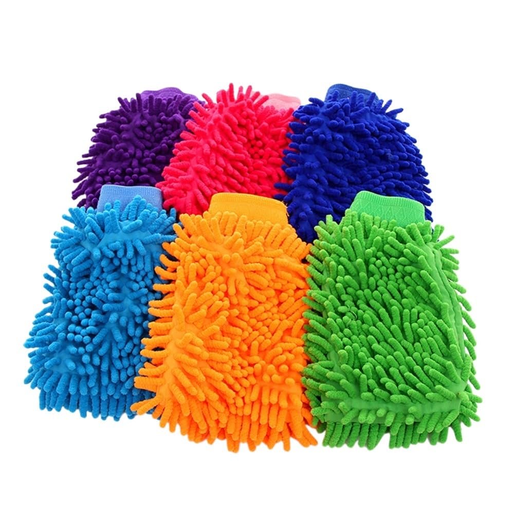 Genérico 6 uds Guantes for Lavado de Coches Chenilla Coral Polar limpiaparabrisas Limpieza Toalla Auto Polvo Lavadora Mitt Accesorios, 1 Pieza por Color