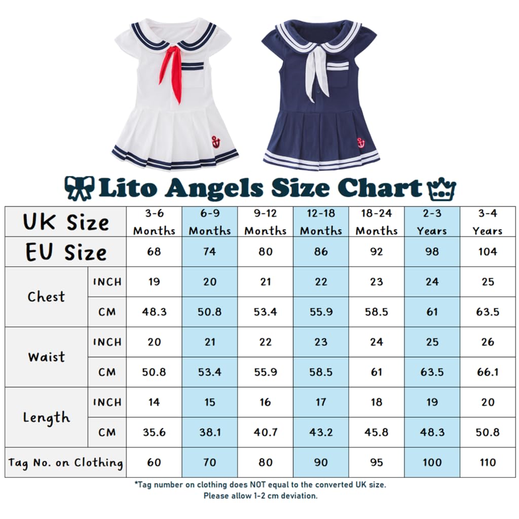 Lito Angels Deguisement Marin Fille Bebe Robe Onesie Nautique avec Chapeau Costume Marin Halloween Carnaval Fete Anniversaire Seance Photo Plage Ete