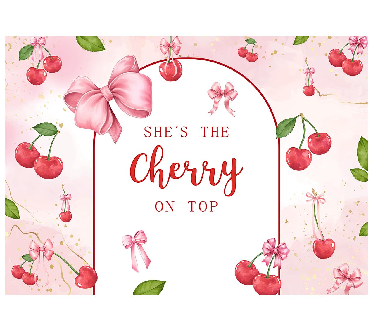 AIIKES 7x5ft She's The Cherry on Top Backdrop Baby Shower Party Backdrops for Girl Birthday Coquette Bridal Shower Decorations Photo Studio Props