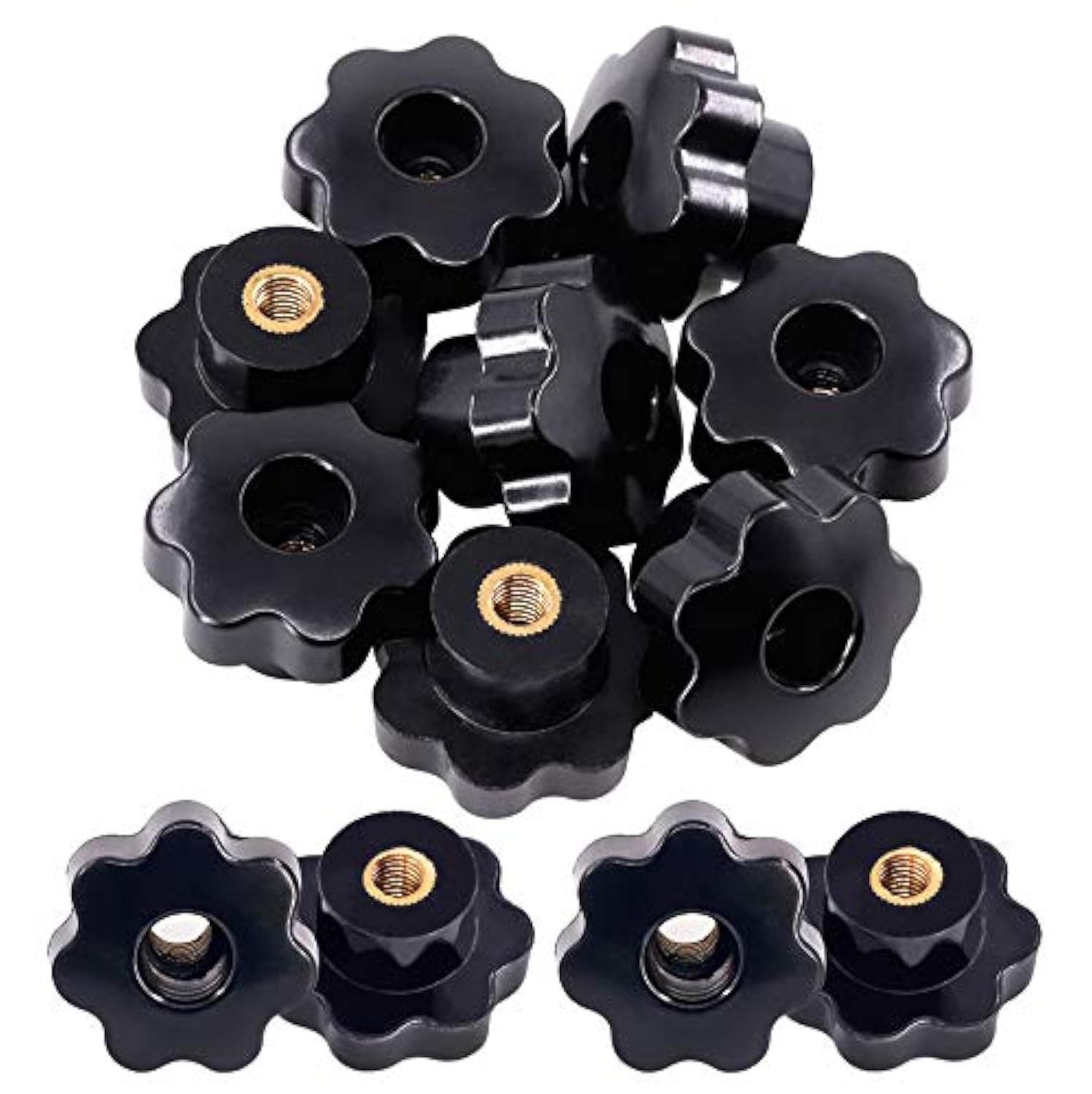 Mardatt 15Pcs M8 Star Knob Clamping Handle Nut Through Hole Set