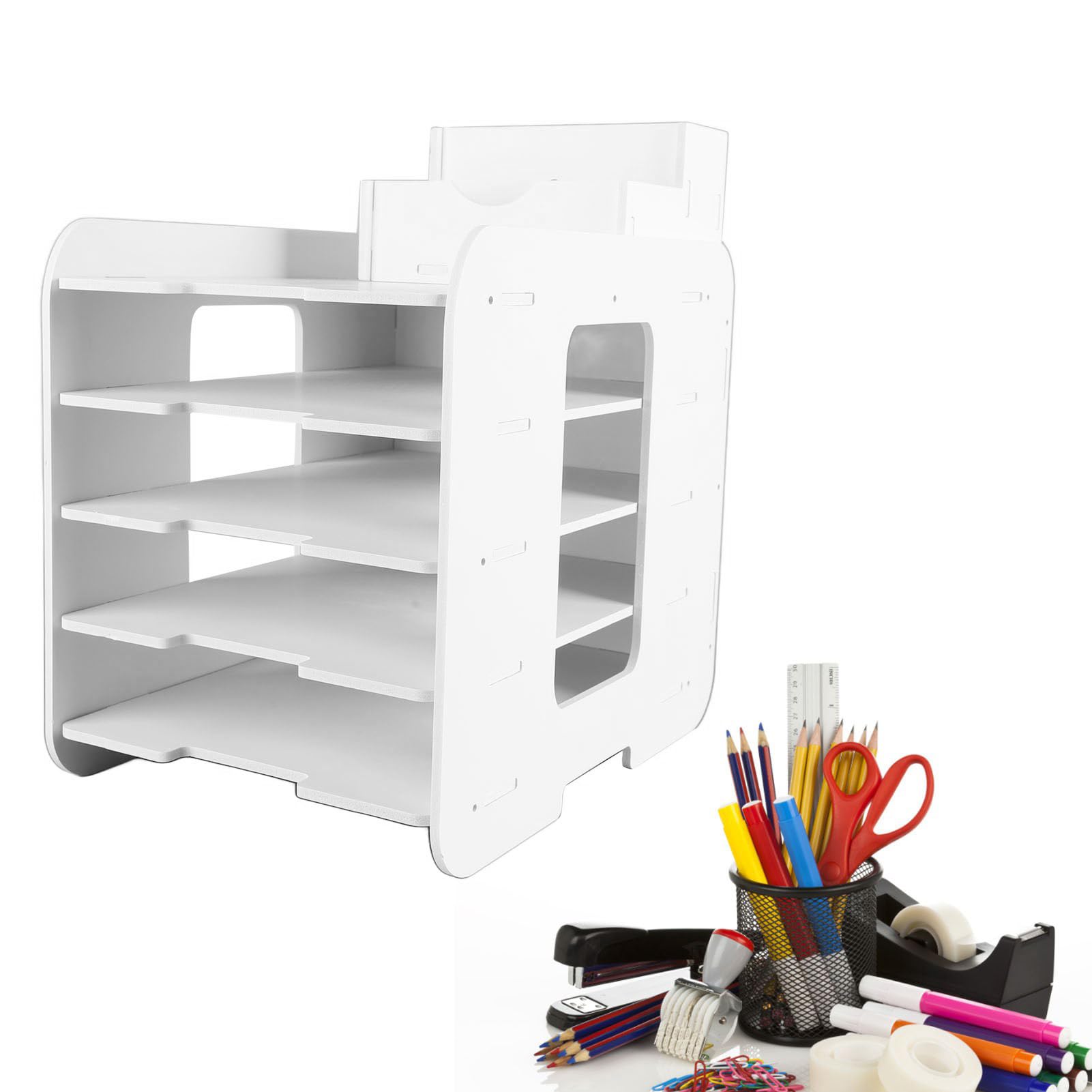 5-poziomowy organizer na biurko duży otwór 12,2 x 28 cm nowoczesny plastikowy blat papierowy organizer na dokumenty stojak do biura szkoły
