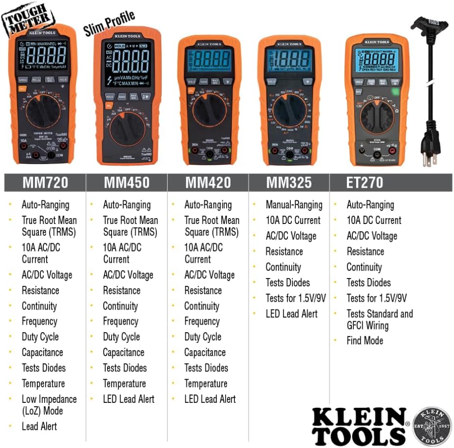 Klein Tools MM325 Multimeter, Digital Manual-Ranging 600V AC/DC Voltage Tester, Tests Batteries, Current, Resistance, Diodes, and Continuity - Image 6