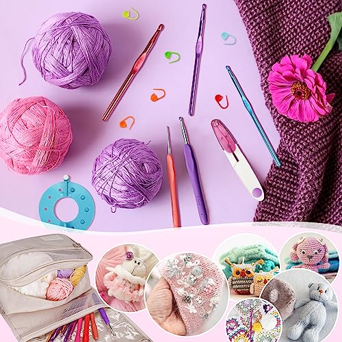 RealPlus 108PCS Crochet Kit for Beginners, 14 Sizes Crochet Hooks, Crochet Hook Set with Ergonomic Soft Handle, Gift for Women, Crochet Tool with Storage Bag