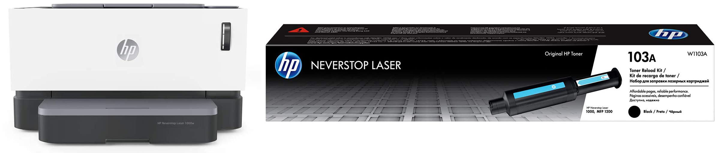 HP Neverstop Laser Tank Single Function Wireless Laser Printer (1000w) & HP 103A Blk Neverstop Toner Reload Kit