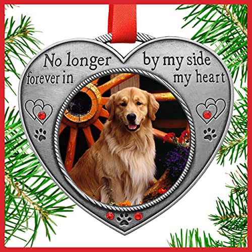 Banberry Designs Pet Memorial Picture Ornament - No Longer By My Side - Heart Shaped Photo Frame Ornament - Loss Of A Pet - Pet Sympathy - 3 Pack - Gift/Storage Bag Included #TOP6