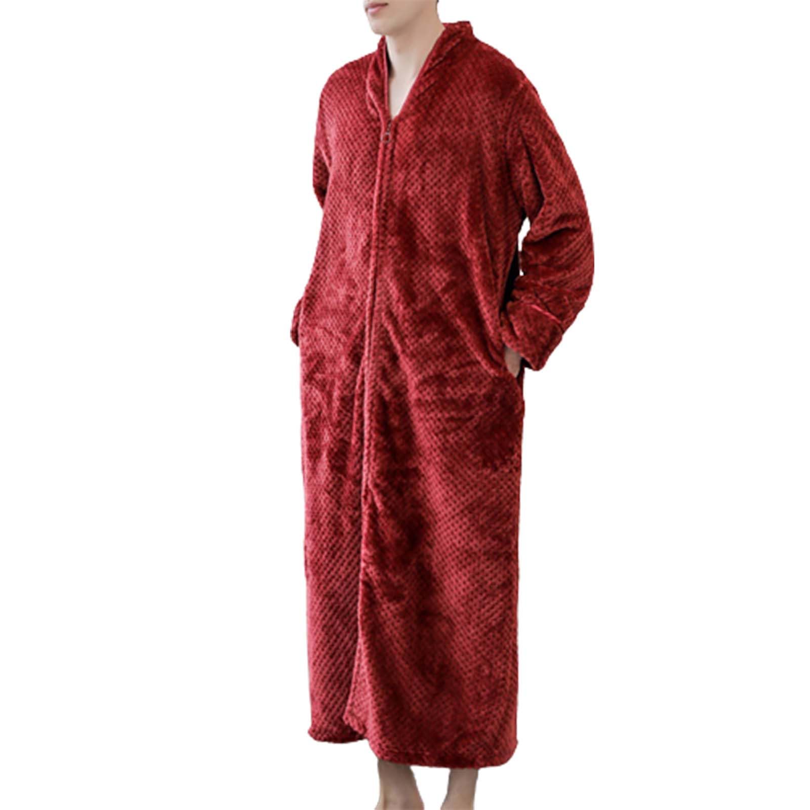 Accappatoio da donna con cerniera, leggero M-XL, vestaglia taglie lunga in pile | Pigiama da donna con scollo a V, con tasche, tinta unita, delicato sulla pelle