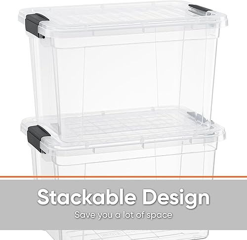 Miniatura 4 de Superio Caja de almacenamiento transparente con tapa, contenedores de plástico de 4.7 cuartos de galón para organizar, cajas apilables, sin BPA, no