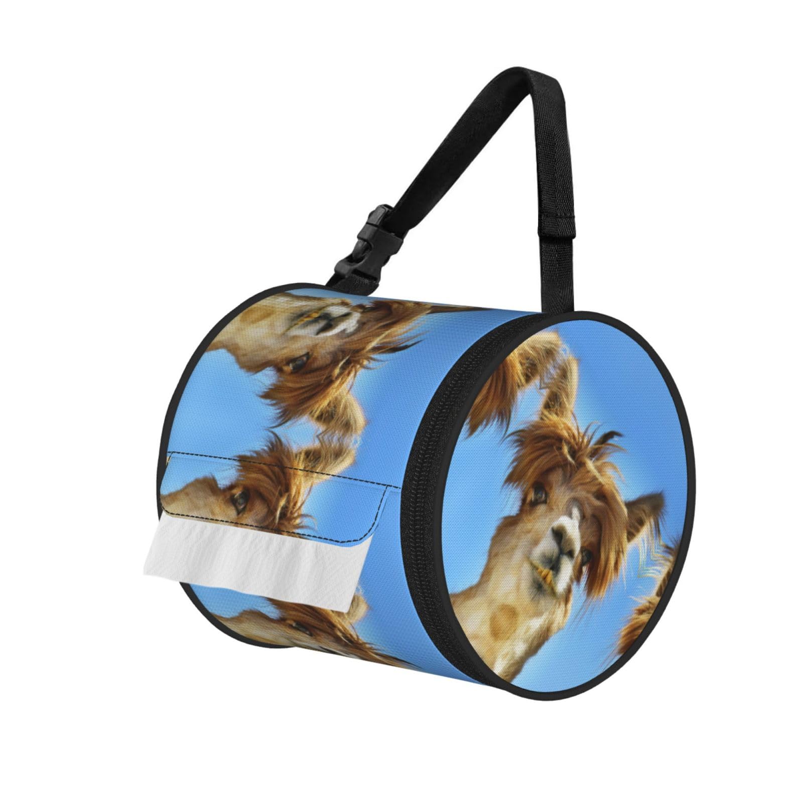 Funny Alpaca Llama Printed Hanging Tissue Organizer, Smooth Zipper Oxford Cloth Roll Holder for RV Bathroom Desk