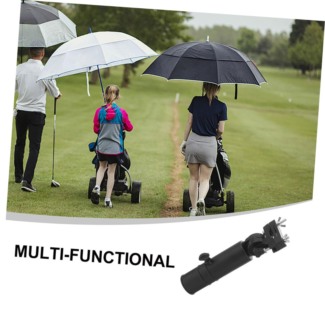 TOYANDONA Soporte para Paraguas de Carrito de Golf Ajustable de Plástico Negro, Accesorio Multiusos Pinzas para Uso en Golf, Paquete de 2 Piezas