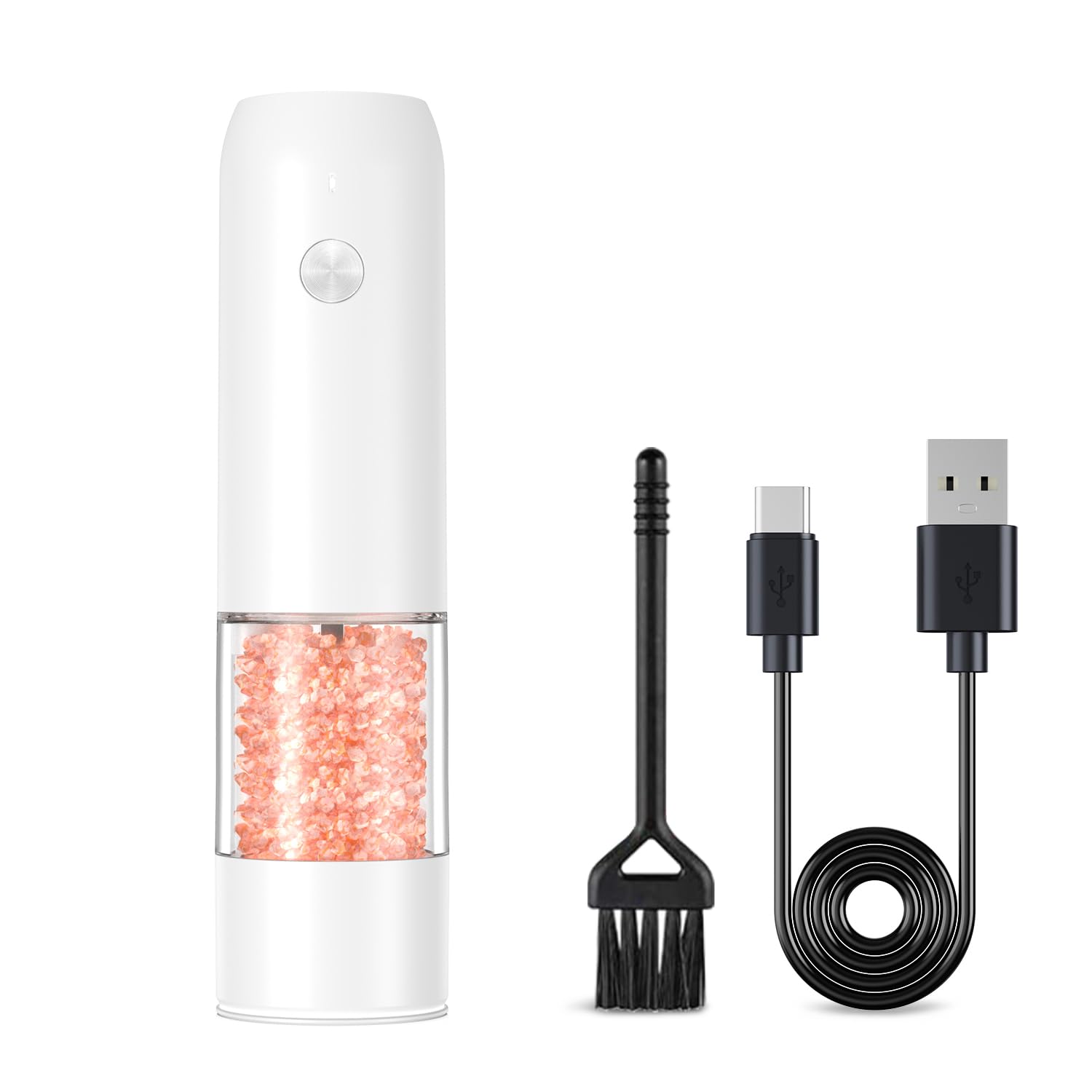 WONMAKELarge Container White Salt and Pepper Grinder with a Cleaning Brush, Easy One-handed Operation