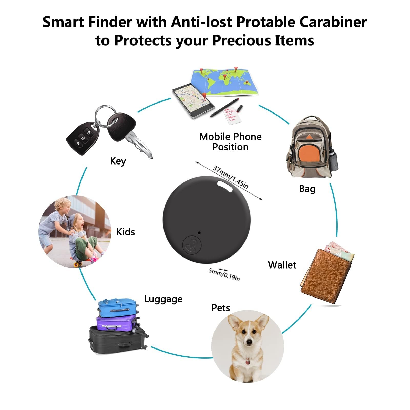Localizzatore GPS per Smartphone Antilost Bluetooth Multifunzione App
