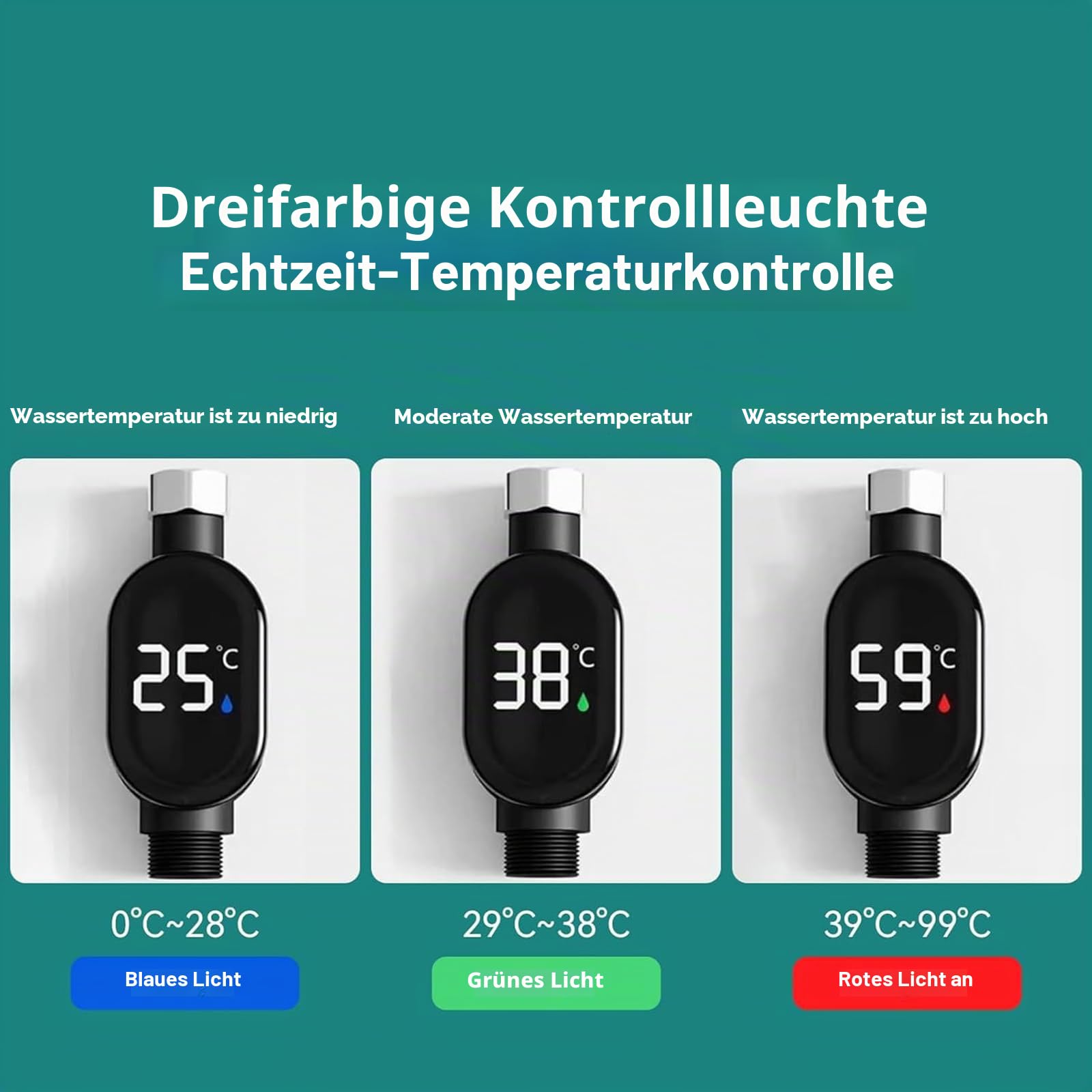 Duschthermometer, Wassertemperatursensor-Messgerät mit LED-Digitalanzeige, wasserdichtes Badezimmer-Zubehör für Küche, Wohnung, Hotel, Zuhause, Haushalt