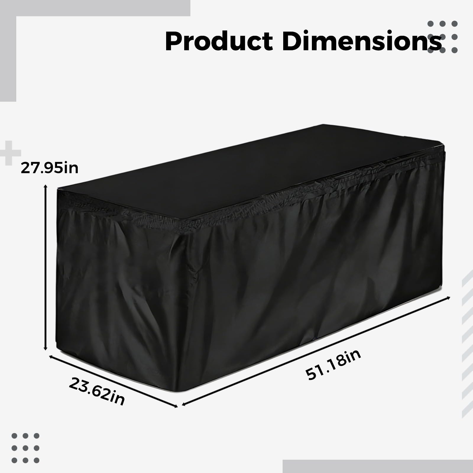 Housse pour coffre de terrasse, 130 x 60 x 71 cm, housse extérieure pour boîte de rangement, polyester noir, fermeture éclair cachée, facile à nettoyer, imperméable et résistante aux intempéries