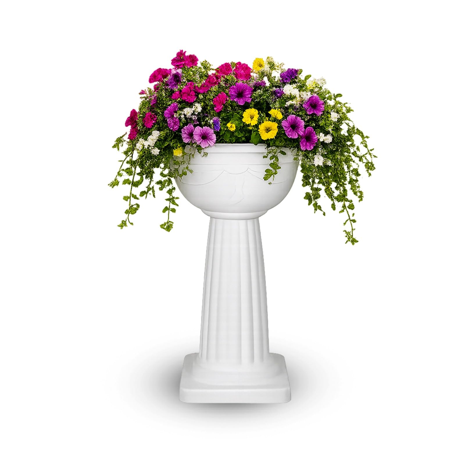 HOMION Pedestal Flower Plant Pot Planter 40cm White Jardinière Round Planter Pot Venetian Plastic Garden Bowl Free Standing