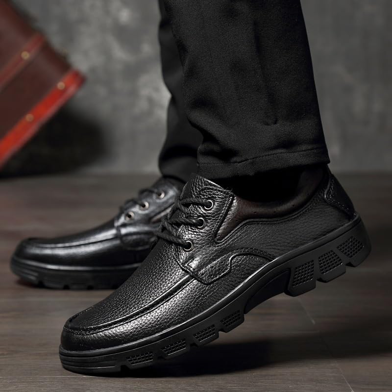 Men Low Top Non Slip Walking Shoes Classic Lace Up Work PU Leather Shoes Platform Height Increase Oxford3