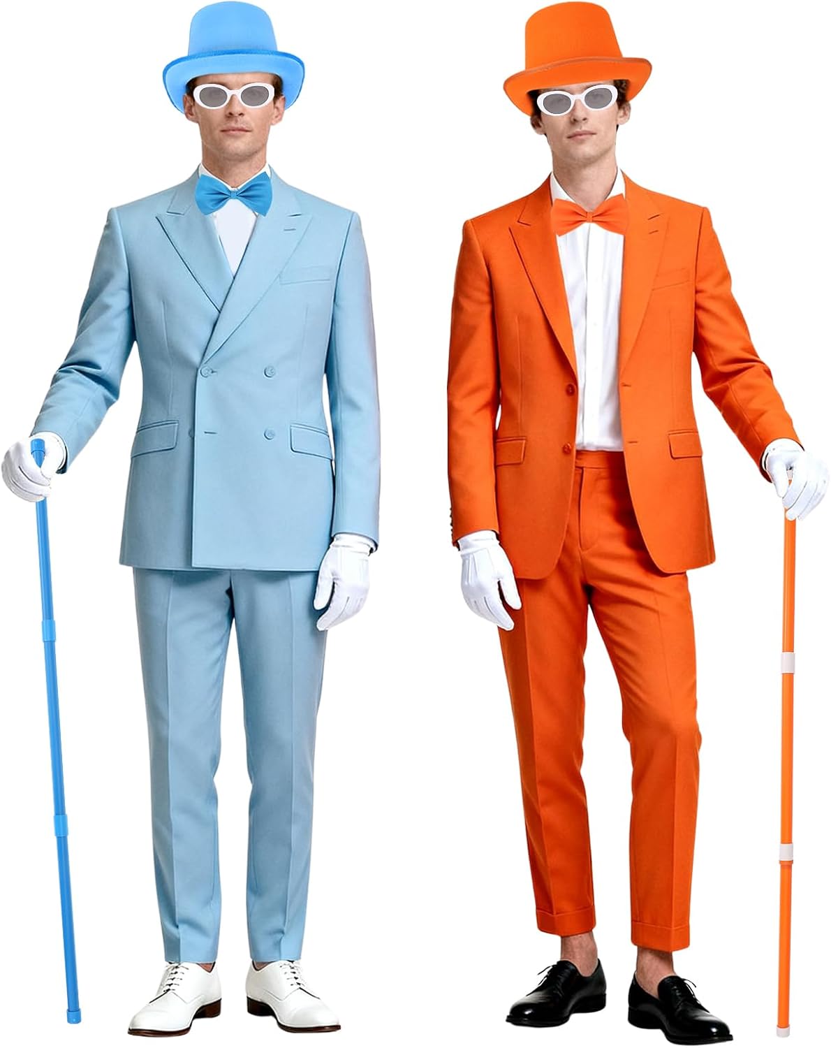 10 Pcs Halloween Adult Blue and Orange Top Hat Costume include Top Hat Bow Ties Glasses Gloves Socks and Spliced Walking Stick for Man and Woman Halloween Cosplay Party - Image 5