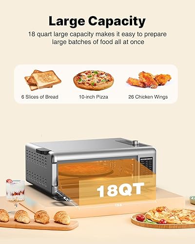 Miniatura 3 de JOYAMI Air Fry - Horno de encimera, horno de convección de 18 cuartos de galón y 1600 W y parrilla de interior con ventana transparente para freír
