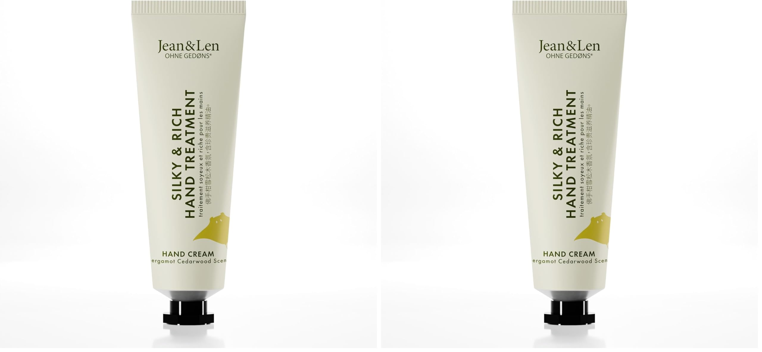 Jean & Len Mini Silky & Rich Hand Treatment Bergamot & Cedarwood, praktische Reisegröße, für weiche Hände, Handcreme mini, ohne Parabene & Silikone, vegan, 30 ml (Packung mit 2)